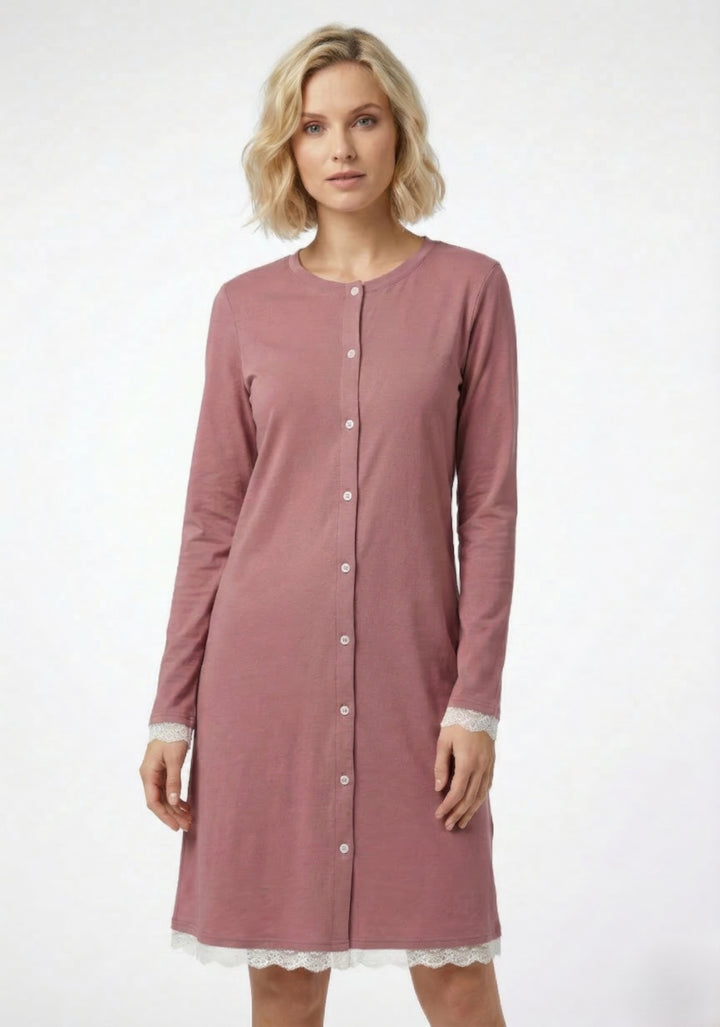 Camicia da notte aperta calibrata in caldo cotone CECYLIA