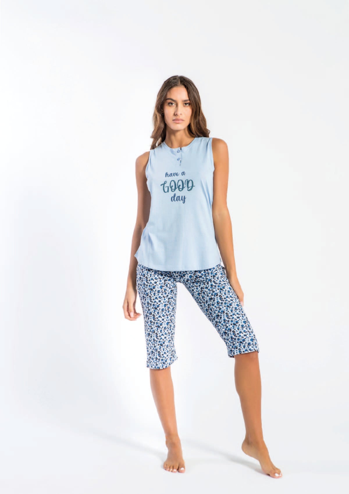 Pigiama donna spallina larga capri "Good Day"