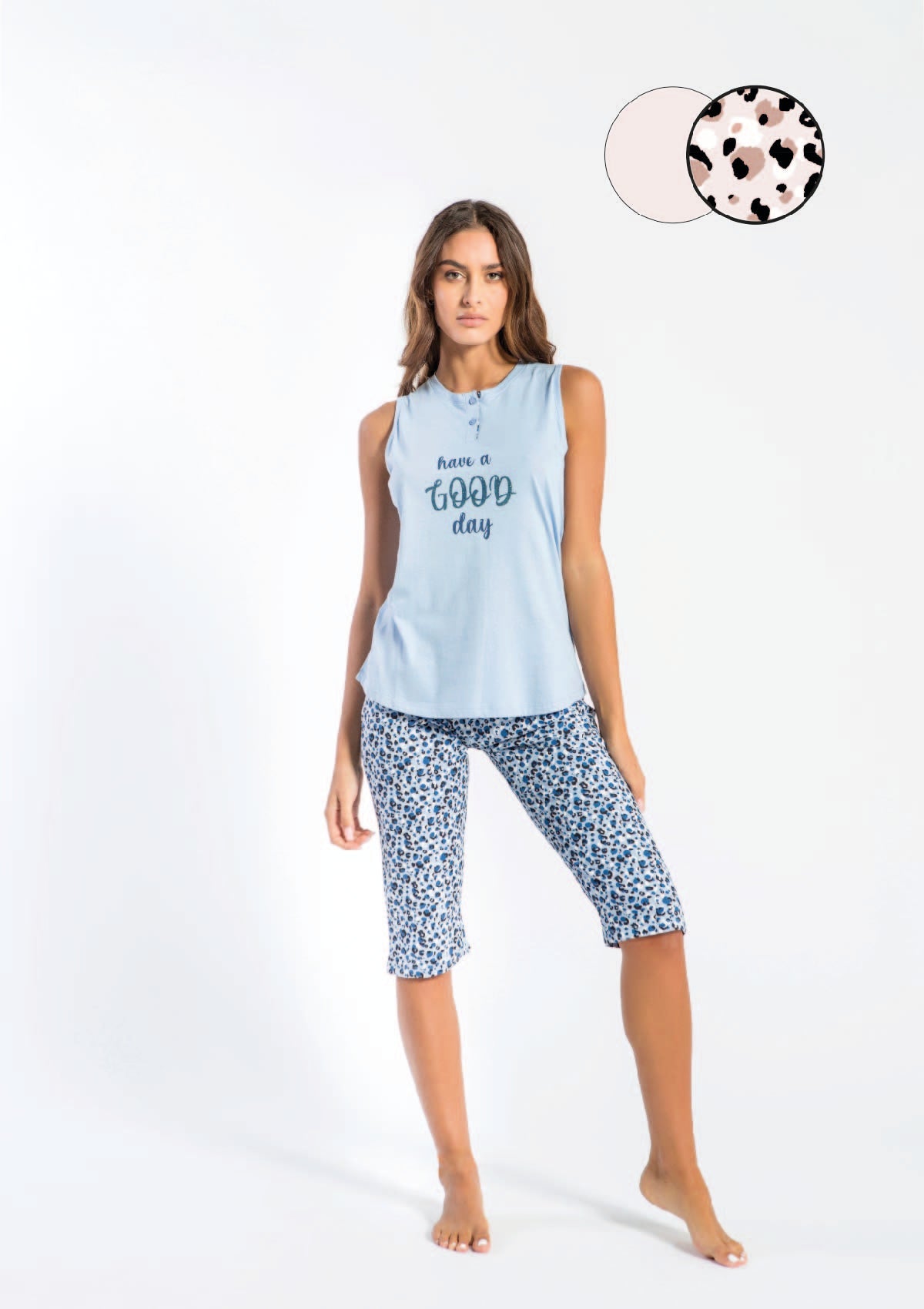 Pigiama donna spallina larga capri "Good Day"